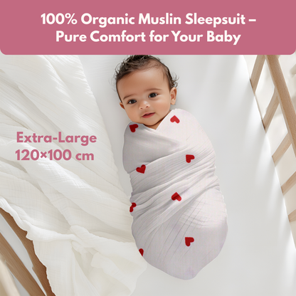 Muslin Swaddle Blanket for Newborn Baby (120 x 100 cm, Little heart , Pack of 1)