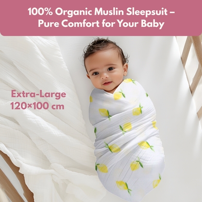 Muslin Swaddle Blanket for Newborn Baby (120 x 100 cm, Lemon print , Pack of 1)