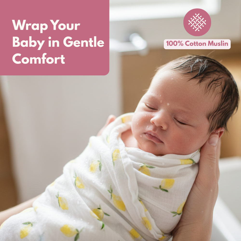 Muslin Swaddle Blanket for Newborn Baby (120 x 100 cm, Lemon print , Pack of 1)