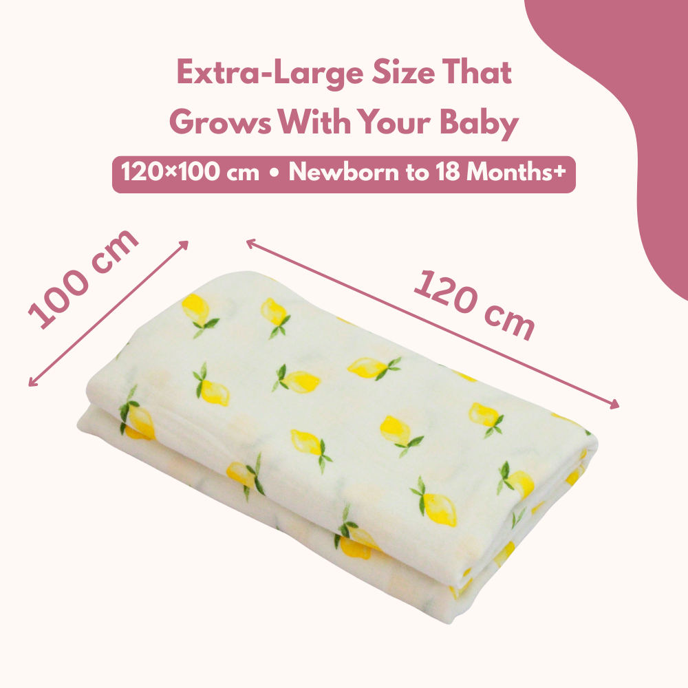 Muslin Swaddle Blanket for Newborn Baby (120 x 100 cm, Lemon print , Pack of 1)