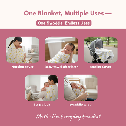 Muslin Swaddle Blanket for Newborn Baby (120 x 100 cm, Lemon print , Pack of 1)