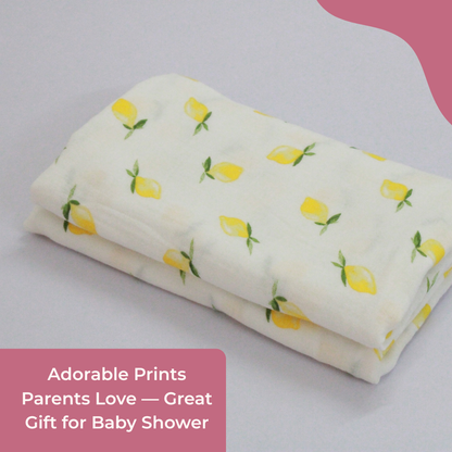 Muslin Swaddle Blanket for Newborn Baby (120 x 100 cm, Lemon print , Pack of 1)