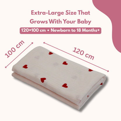 Muslin Swaddle Blanket for Newborn Baby (120 x 100 cm, Little heart , Pack of 1)