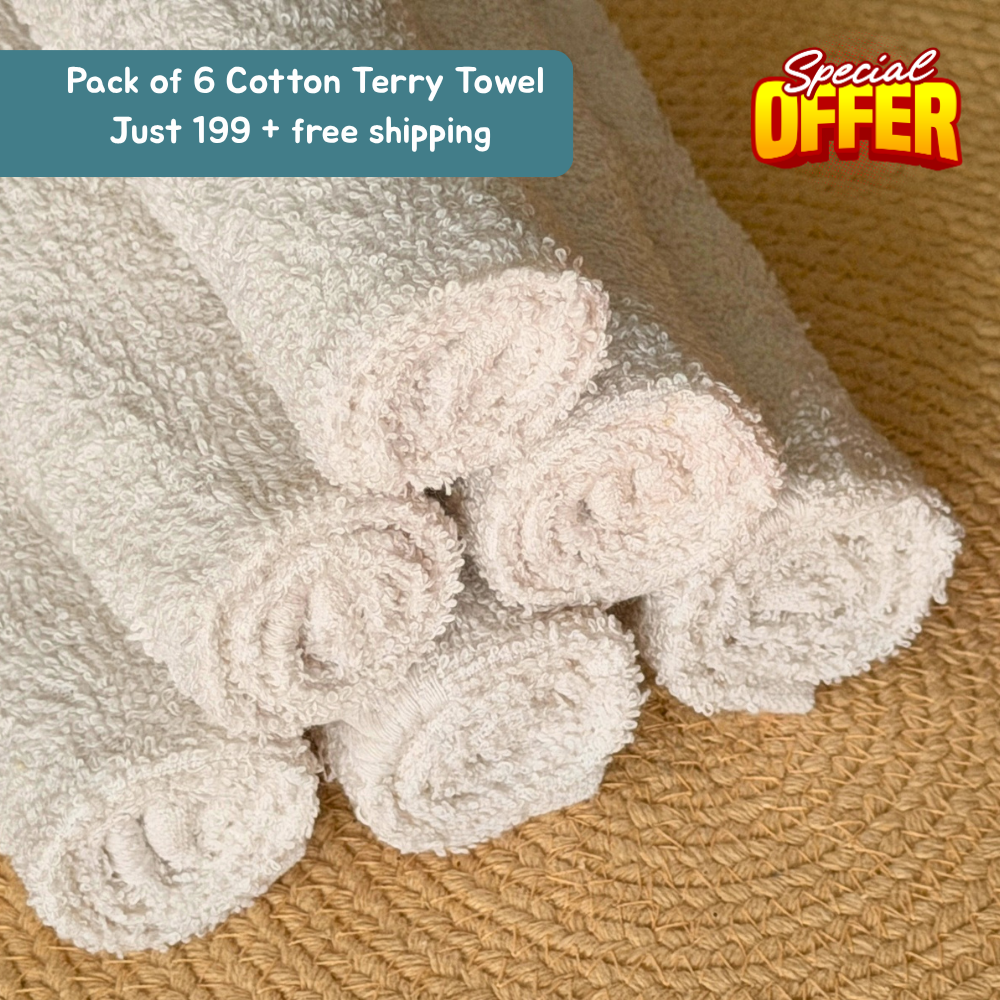 Premium Cotton Multipurpose Terry Face Towels, 30 x 30 cm | Pack of 6