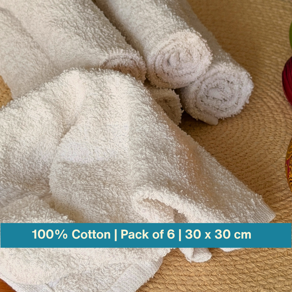 Premium Cotton Multipurpose Terry Face Towels, 30 x 30 cm | Pack of 6