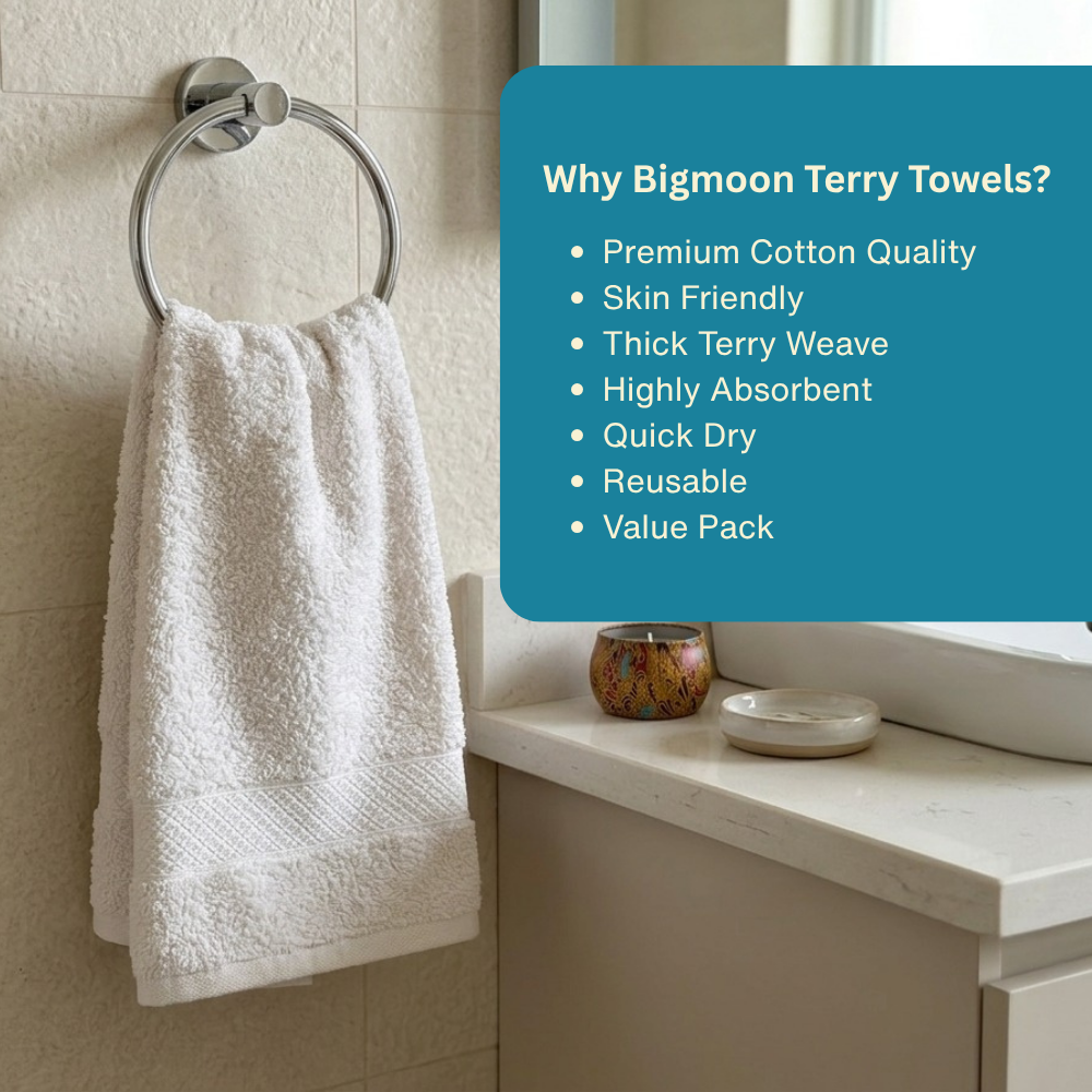 Premium Cotton Multipurpose Terry Face Towels, 30 x 30 cm | Pack of 6